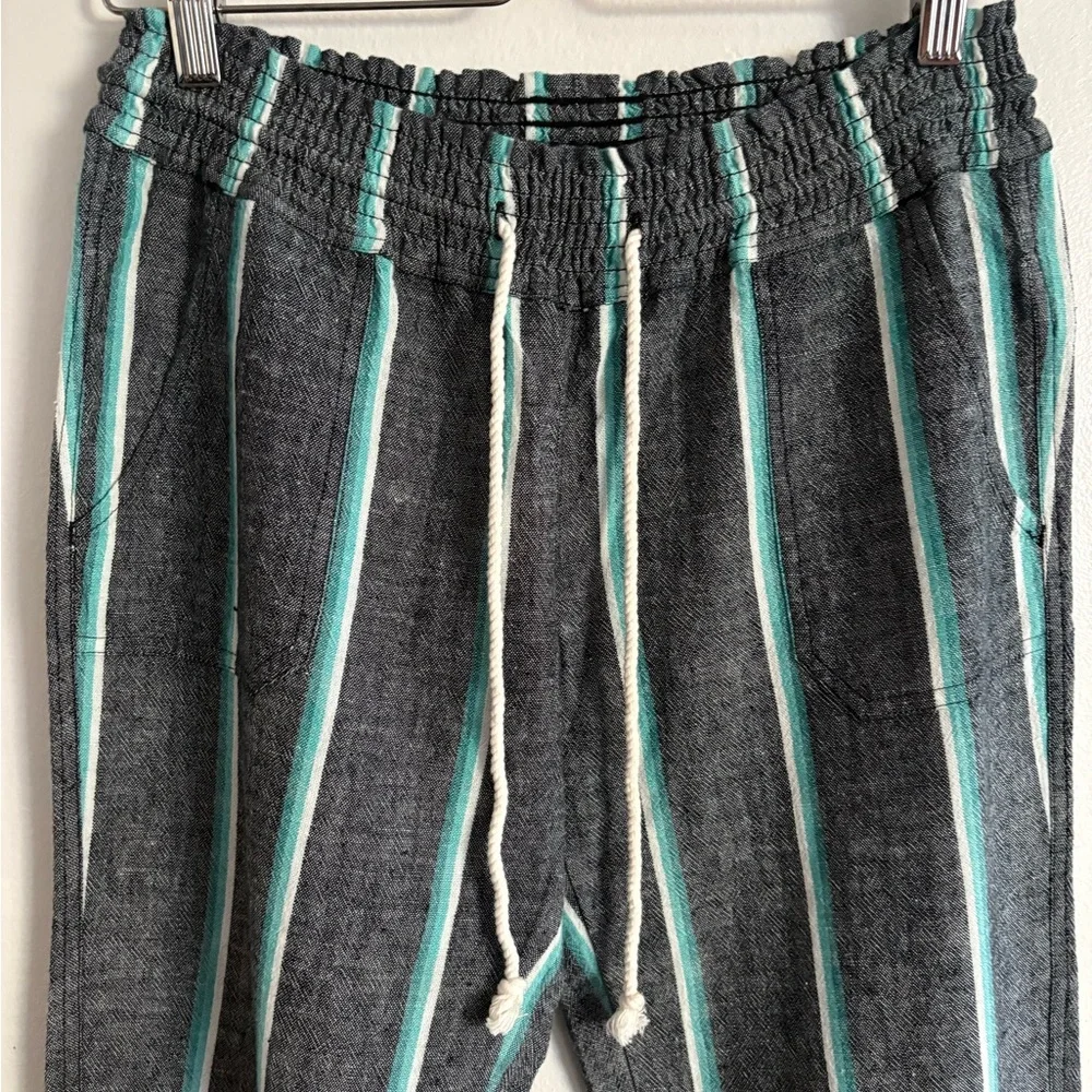 Roxy Oceanside Yarn Linen Cotton Blend Gray Striped Wide Leg Pants Medium - Picture 4 of 14